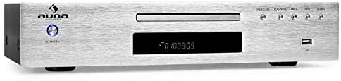 auna AV2-CD509 - Reproductor CD Alta fidelidad, Hi-Fi, Reproduce MP3, Entrada USB, Salida RCA, Control Remoto, Acero Inoxidable, Plateado