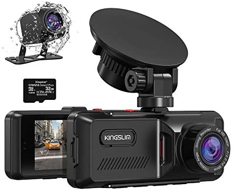 Kingslim D1 Dual Dash Cam with Built-in GPS, 1080P Front and Rear Dash Camera for Cars, Parking Emergency & Security Monitoring, Motion Detection, 3.16'' IPS Wide Screen, 170° FOV, 32GB Card Included