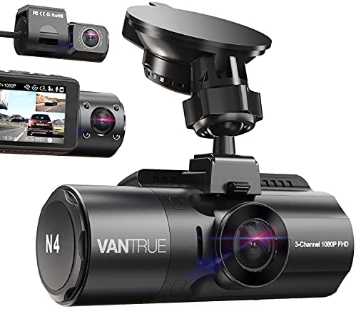 Vantrue N4 3 Channel Dash Cam, 4K+1080P Front and Rear, 4K+1080P Front and Inside, 1440P+1080P+1080P Three Way Triple Car Camera, IR Night Vision, 24 Hours Parking Mode, Capacitor, Support 256GB Max