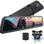 T12 Mirror Dash Cam - CARCHET 2.5k Mirror Dash Cam for Cars with 12” IPS Full Touch Screen & Waterproof Rear View Camera Backup Camera, Sony IMX335 Sensor Parking Monitor Voice Control, GPS Tracking
