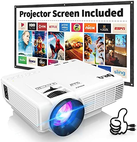 Proyector DR.Q con Pantalla de Proyección, 6000 Lúmenes Proyector de Video Soporta Full HD 1080P, Proyector Mini Compatible con TV Stick HDMI VGA USB TF AV para Cine en Casa y Películas al Aire Libre.