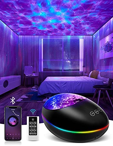 Galaxy Projector Led Star Night Light for Bedroom,Starry Skylight for Adults or Kids,Light up Ceiling with Ocean Wave,Nebula & Aurora,3 in 1 Lamp with Bluetooth Speaker,Aesthetic Game Room Decor
