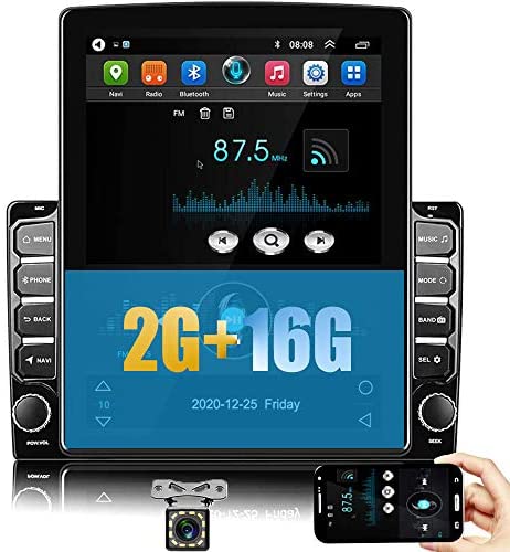 Camecho Android Car Stereo Double Din Radio 9.7'' Vertical 1080P Touch Screen with Bluetooth GPS Quad Cord 2GB 16GB FM Radio Support WiFi Connected Mirror Link for iOS/Android Phones+Backup Camera