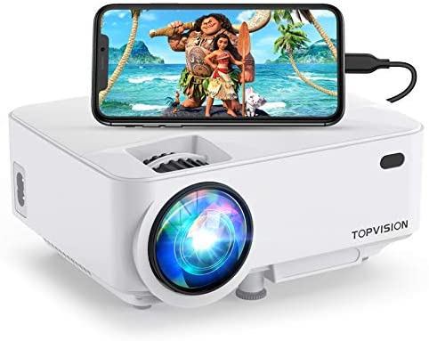 Mini Projector, TOPVISION 4000LUX Outdoor Movie Projector with Screen Mirroring,Full HD 1080P Supported LED Projector, Compatible with Fire Stick,HDMI,VGA,USB,TV,Box,Laptop,DVD