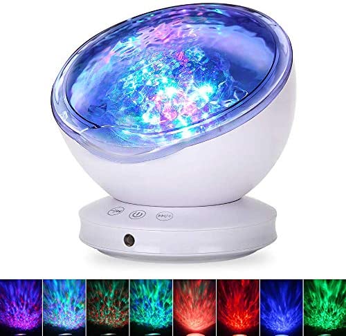 Ocean Wave Projector, GRDE 12 LED Remote Control Night Light for Bedroom, Timer Design 8 Lighting Modes Light LED Night Light Projector lamp for Kids Baby Adults Room Decor Living Room