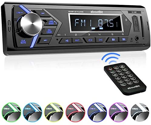Bluetooth Car Stereo Radio Receiver,Single Din Mechless Digital Media Receiver Support FM/AM /USB/SD/FLAC/MP3/Aux-in with 7 Color Backlit,Wireless Remote Control