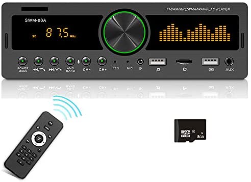 podofo Dual USB Single Din Car Stereo Receiver, Push to Talk Assistant, Bluetooth Audio/Hands-Free Calling, Support APP Vehicle Location Fast Charging AM/FM/MP3/USB/AUX-IN/LCD + 32G SD Card + Remote
