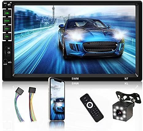 EKAT Car Stereo Double Din 7" Touchscreen Car Audio with Bluetooth Car MP5 Player with FM/AUX in/USB/SD,SWC, Mirror Link & Backup Camera