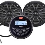 Marine Audio System Stereo Speaker Package, Bluetooth, MP3 USB AM FM Marine Stereo - 2 x 6.5 Inch Black Speakers, Antenna