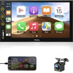 Double Din Car Stereo with Bluetooth Support Car Play/Android Auto/BT/USB/AUX/AM/FM, Hieha Touch Screen 7 Inch Car Audio Receiver Car MP5 Player Car Radio with Rear View Camera, Phone Mirror Link