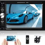 Hikity 6.2 Inch Double Din Car Stereo with Bluetooth Touch Screen FM Radio Receiver Support Phone Projection Mirror Link + Reversing Camera & Steering Wheel Control