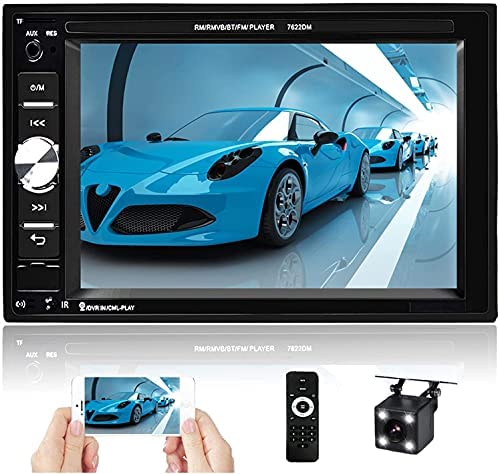 Hikity 6.2 Inch Double Din Car Stereo with Bluetooth Touch Screen FM Radio Receiver Support Phone Projection Mirror Link + Reversing Camera & Steering Wheel Control