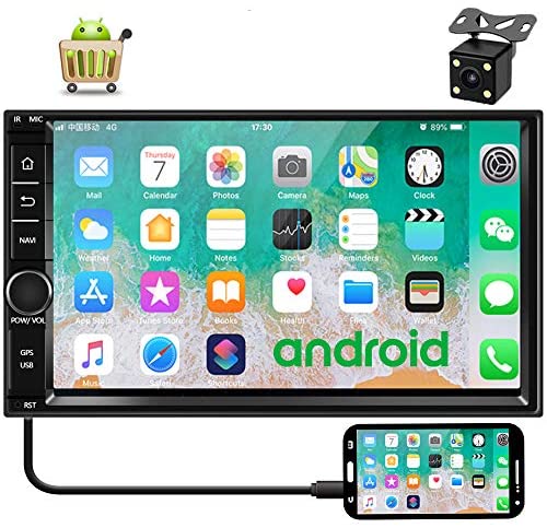 Camecho Android 9.0 Car Stereo 7 inch Double Din Car Radio 1G/16G GPS Navi 1080P Touch Screen Head Unit Built-in Bluetooth/FM/WiFi Support iOS/Android Phones Mirror Link + Backup Camera