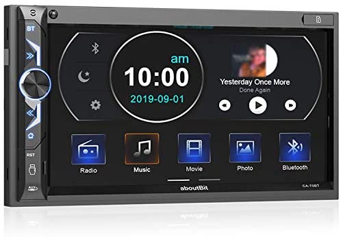 7 inch Double Din Digital Media Car Stereo Receiver,aboutBit Bluetooth 5.0 Touch Screen Car Radio MP5 Player Support Rear/Front-View Camera, AM/FM/MP3/USB/Subwoofer,Aux Input,Mirror Link