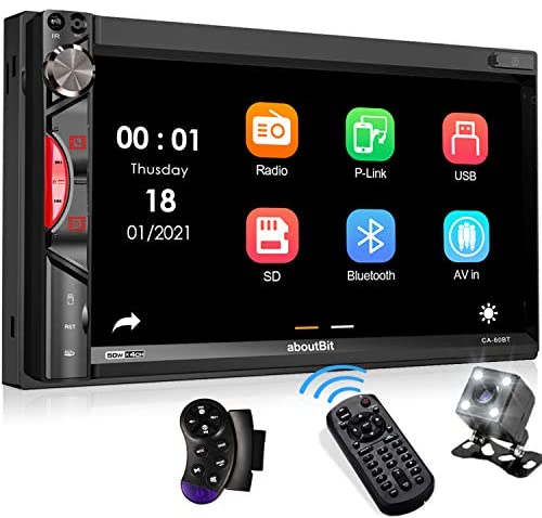 aboutBit Bluetooth Car Stereo Receiver, 7 Inch HD Touchscreen Double Din Car Audio MP5 Multimedia Player with Mirror Link, Rearview Camera, AM/FM Radio, USB/SD/AUX, Fast Charging