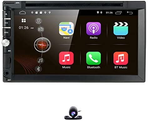 hizpo Universal 2 Din Car Auto Radio Android 10 Double Din DVD Player Head Unit with 7 inch Touch Screen Support GPS WiFi DAB+ Android/iPhone Mirrolink Steering Wheel Control Free Camera
