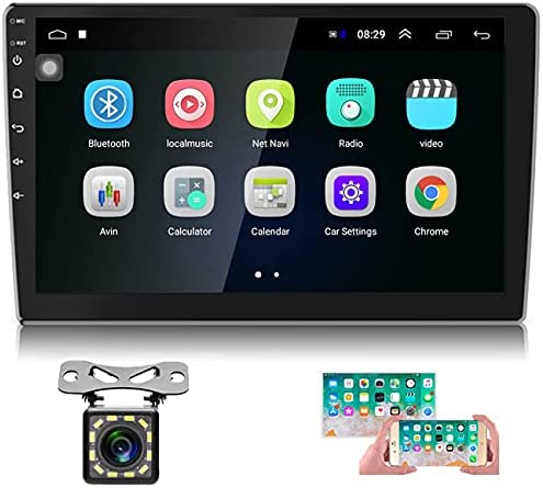 Hikity 10.1 Inch Android Car Stereo with GPS Double Din Car Radio Bluetooth FM Radio Receiver Support WiFi Connect Mirror Link for Android/iOS Phone + Dual USB Input & 12 LEDs Backup Camera