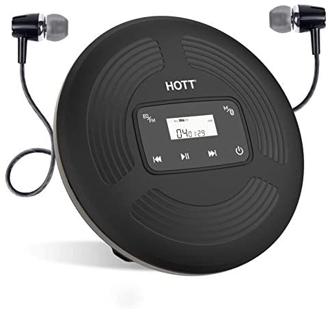 HOTT CD903TF Portable CD Player with HiFi Bluetooth 5.0 and FM Transmitter AUX3.5mm Output,Rechargeable 1800mah, Touchpad and Display, Anti Shock, for Home and Car Wireless Headphones, Speaker