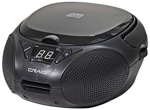 Craig CD6925BT-BK Portable Top-Loading Stereo CD Boombox with AM/FM Stereo Radio and Bluetooth Wireless Technology in Black | LED Display | Programmable CD Player | CD-R/CD-W Compatible | AUX Port |