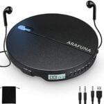 Portable CD Player, Discman CD Player for Home Car Travel with Stereo Headphones Wired Controller 3.5mm Aux Cable, ARAFUNA Anti-Skip Shockproof LCD Display Compact Walkman CD Player for Kids Black