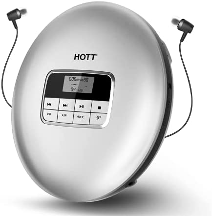 HOTT CD511 Portable CD Player, Personal Compact CD Player with Headphones, Anti-Skip/Shockproof for Home Travel and Car, Small Music CD Walkman Discman with LCD Display for Adults Students Kids-Silver