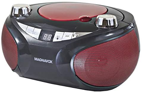 Magnavox MD6949 Portable Top Loading CD Boombox with AM/FM Stereo Radio and Bluetooth Wireless Technology in Red and Black | CD-R/CD-RW Compatible | LED Display |