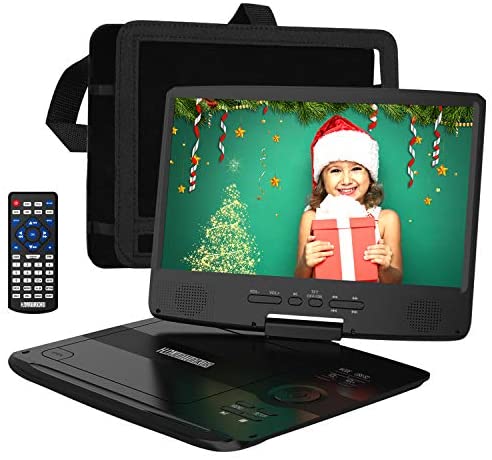 HDJUNTUNKOR Portable DVD Player 12.5" with 10.1" HD Swivel Display Screen, 5 Hour Rechargeable Battery, Support CD/DVD/SD Card/USB, Car Headrest Case, Car Charger, Unique Extra Button Design