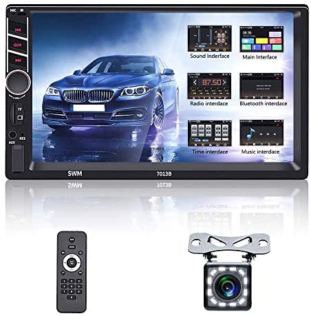 Double Din Car Stereo Compatible with Car Play, 7 Inch HD Touch Screen Multimedia Head Unit MP5 Receiver with Bluetooth FM Support AUX/USB//TF Card + Backup Camera