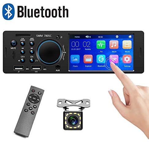 MP5 Car Player AMprime 1 Din Car Radio 4.1 Inch Touch Screen Music Player Car Stereo Bluetooth Dual USB AUX SD + Backup Camera