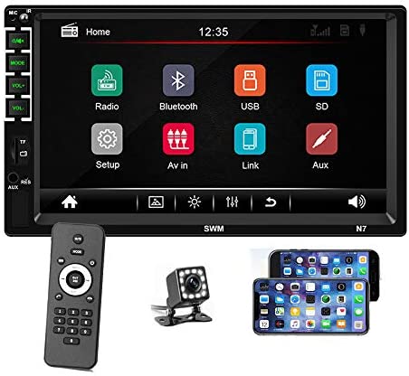 Podofo Car Stereo with Bluetooth Double Din 7 inch Touch Screen Multimedia Car Radio in-Dash MP5 Player Support FM/AUX in/USB/SD, Steering Wheel Control, Mirror Link with Backup Camera