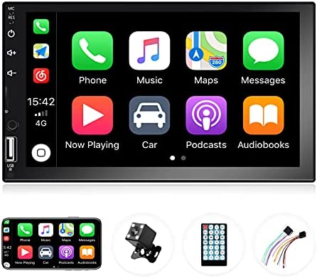 EKAT Android Auto/Apple CarPlay Double Din Car Stereo with Bluetooth,Auto Radio 7" Touch Screen Car MP5 Player Support Mirror Link Handsfree USB/AUX-in/RCA/SD Card ,Backup Camera