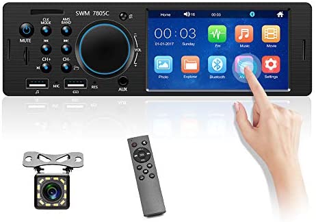 4.1" Single Din Car Stereo with Bluetooth Autoradio Touchscreen 1 Din Car Multimedia Player Auto Stereo MP5 AUX USB TF FM Radio + Backup Camera & Remote Control