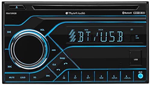 Planet Audio PB475RGB Car Stereo - Double Din, Bluetooth, CD/MP3/USB AM/FM Radio, Multi Color RGB Illumination, Wireless Remote