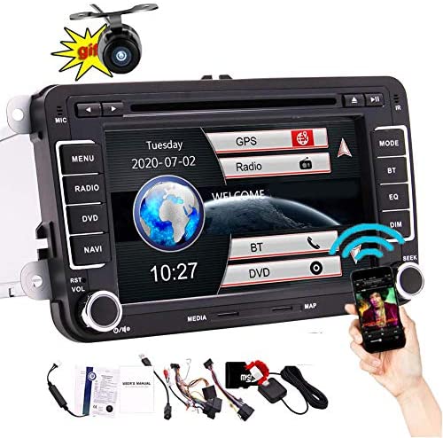 7 inch Car Stereo GPS Navigation Car Radio Touch Screen Double Din Head Unit in Dash Bluetooth Car DVD CD Player Dual Canbus for Golf MK5 Jetta Tiguan T5  Skoda Seat Digital Media Backup Camera