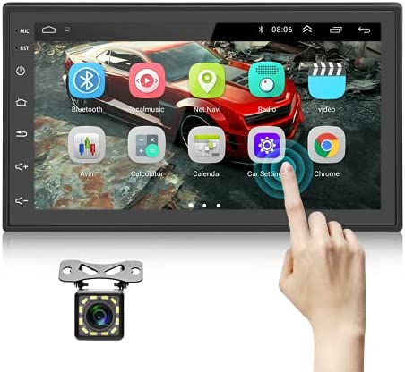 Podofo Double Din Android Car Stereo Radio with Bluetooth GPS 7 Inch HD Touchscreen in Dash Headunit FM Radio Receiver Support WiFi Dual USB Android iOS Mirror Link with Backup Camera