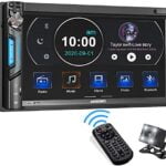 Double Din Car Stereo System, ABSOSO 7 Inch HD Touchscreen MP5 Car Player, Bluetooth Car Radio Receiver Supports PhoneLink, Rear Front View Camera, AM/FM, USB/SD/AUX Input, Steering Wheel Control