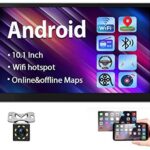 Podofo 10.1 Inch Android Car Stereo Double Din GPS Car Radio HD 2.5 D Tempered Glass Mirror Multimedia MP5 Player Support Bluetooth WiFi FM Radio Dual USB Mirror Link with Backup Camera