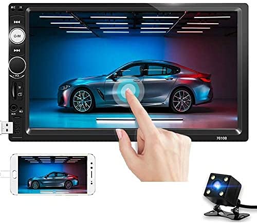 Double Din Car Stereo Receiver 7 Inch Touchscreen Car Radio with Bluetooth FM Receiver Multimedia Player Support Screen Mirror Link + Backup Reversing Camera