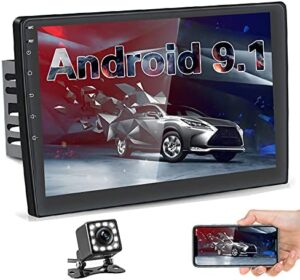 Hikity 10.1 Inch Android Car Stereo with GPS Double Din Car Radio Bluetooth FM Radio Receiver Support WiFi Connect Mirror Link for Android/iOS Phone + Dual USB Input & Backup Camera