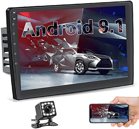 Hikity 10.1 Inch Android Car Stereo with GPS Double Din Car Radio Bluetooth FM Radio Receiver Support WiFi Connect Mirror Link for Android/iOS Phone + Dual USB Input & Backup Camera