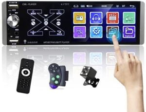 Podofo Single Din Car Stereo 4.1" Capacitive Touchscreen Support SIRI Smart AI Voice Control, Bluetooth Car Audio Video Player, AM/FM/RDS Radio Receiver, MirrorLink, Dual USB Port, AUX In, Rear Mic In