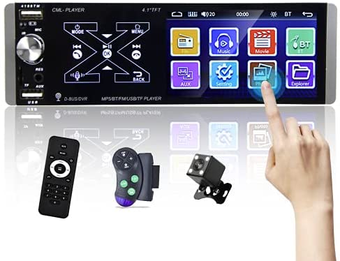 Podofo Single Din Car Stereo 4.1" Capacitive Touchscreen Support SIRI Smart AI Voice Control, Bluetooth Car Audio Video Player, AM/FM/RDS Radio Receiver, MirrorLink, Dual USB Port, AUX In, Rear Mic In