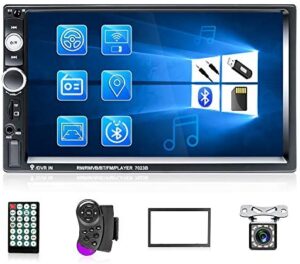 Double Din Car Stereo Receiver 7’’ Touch Screen Bluetooth Head Units for Cars with SWC/Remote Control Support USB/AUX/TF Card + Backup Camera & Frame