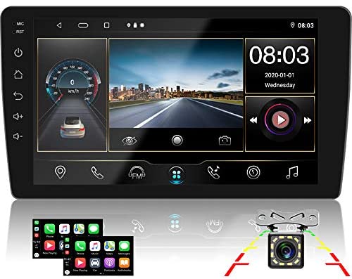 CAMECHO Upgrade 10.1 inch Android 10.0 Car Stereo D-Player with Bluetooth 8 Core [2G+32G] 1080P Split Touch Screen FM/AM/RDS Radio Receiver Support WiFi Connect IOS & Android Phone Link +Backup Camera