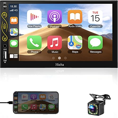 Double Din Car Stereo with Bluetooth Support Car Play/Android Auto/BT/USB/AUX/AM/FM, Hieha Touch Screen 7 Inch Car Audio Receiver Car MP5 Player Car Radio with Rear View Camera, Phone Mirror Link