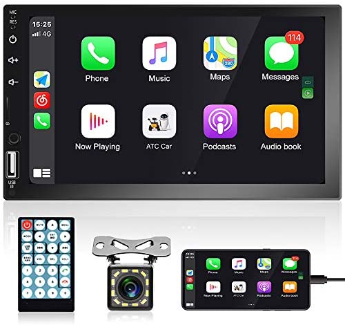 Double Din Car Stereo 7 Inch HD Capacitive Touch Screen Car Radio Bluetooth FM Radio TF USB Mirror Link D-Play Multimedia MP5 Player + Remote Control Backup Camera