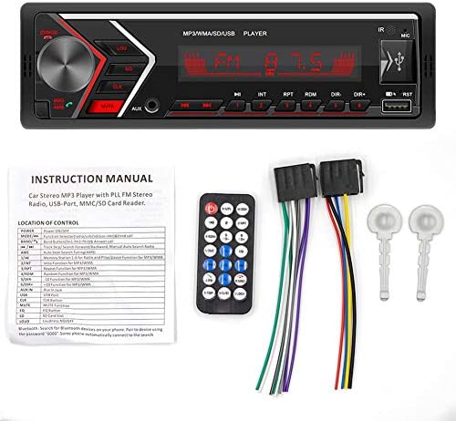 Bluetooth Stereo MP3 Player, 2020 Upgrade Audio Systems Multimedia Car Stereo - Single Din, with Colorful Lights 12V, Single Din Hands-Free Calling USB/Aux-in/FM Radio Receiver