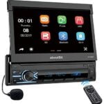 Single Din Bluetooth Car Stereo, aboutBit 7 inch Touchscreen Motorized MP5 Car Radio Support Mirror Link, Built-in Microphone, USB/SD/Aux-in, AM/FM Radio, Front/Rear View Camera, Remote Control