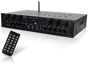 Wireless Home Audio Amplifier System - Bluetooth Compatible Sound Stereo Receiver Amp - 6 Channel 600Watt Power, Digital LCD, Headphone Jack, 1/4'' Microphone IN USB SD AUX RCA FM Radio - Pyle PTA66BT