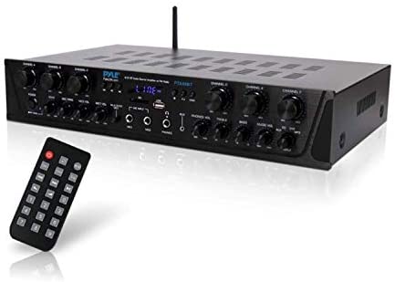 Wireless Home Audio Amplifier System - Bluetooth Compatible Sound Stereo Receiver Amp - 6 Channel 600Watt Power, Digital LCD, Headphone Jack, 1/4'' Microphone IN USB SD AUX RCA FM Radio - Pyle PTA66BT